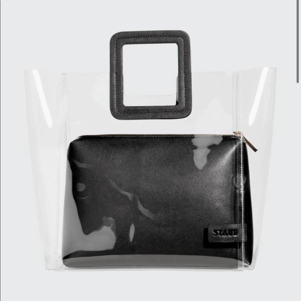STAUD clear/black shirley mini PVC/leather tote